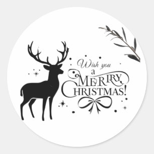 Pegatina Redonda Elegantes Navidades Reindeer Art con deseos de vac