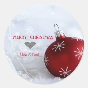 Pegatina Redonda Elegantes Navidades Rojos Ball Snowflakes