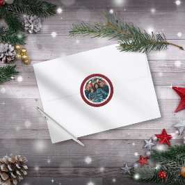 Pegatina Redonda Elegantes Navidades rojos y feliz foto de Año Nuev