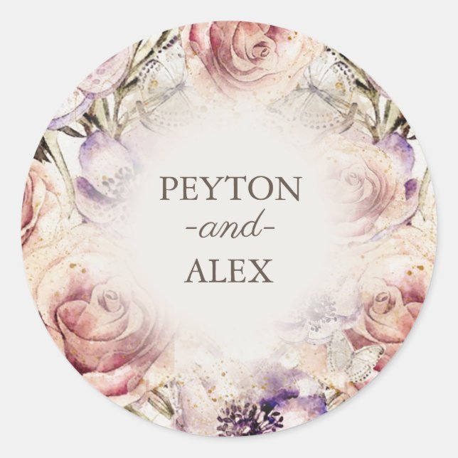 Pegatina Redonda Elegantes nombres de mariposas florales de crema r (Anverso)