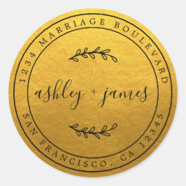 Pegatina Redonda Elegantes Nombres Dirección de devolución de Boda 
