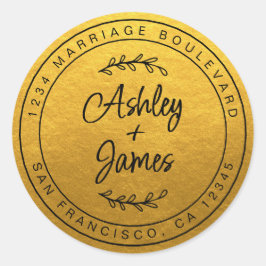 Pegatina Redonda Elegantes Nombres Dirección de devolución de Boda 