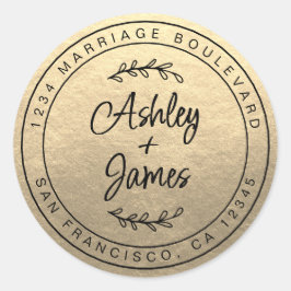 Pegatina Redonda Elegantes Nombres Dirección de devolución de Boda 