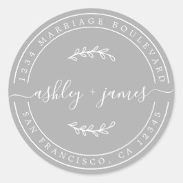 Pegatina Redonda Elegantes Nombres Dirección de devolución del Boda