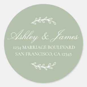 Pegatina Redonda Elegantes Nombres Laurel Green Boda Dirección de R