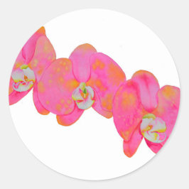 Pegatina Redonda Elegantes orquídeas de acuarela rosa floral tropic