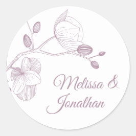 Pegatina Redonda Elegantes orquídeas romántico boda floral moderno
