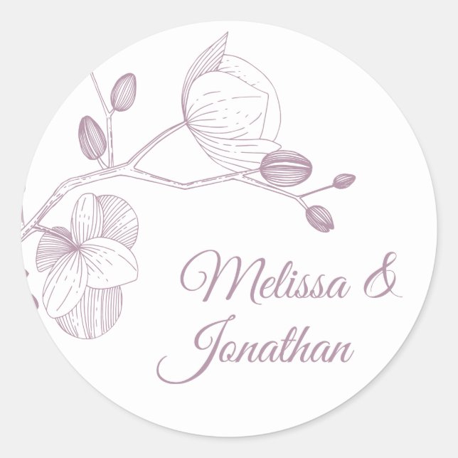 Pegatina Redonda Elegantes orquídeas romántico boda floral moderno (Anverso)