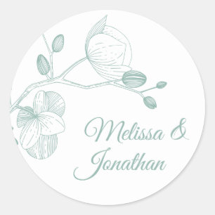 Pegatina Redonda Elegantes orquídeas romántico boda floral moderno