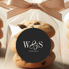 Pegatina Redonda Elegantes parejas de bodas negros iniciales