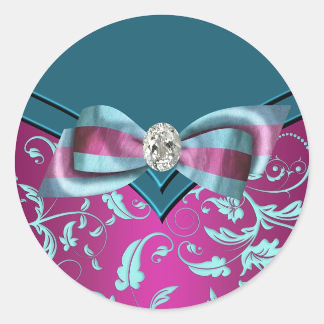 Pegatina Redonda Elegantes Pegatinas azules Verde azulados de color (Anverso)