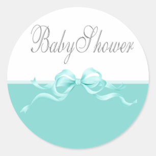 Pegatina Redonda Elegantes Pegatinas de Baby Shower azules Verde az