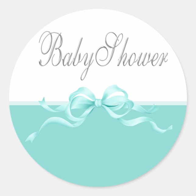 Pegatina Redonda Elegantes Pegatinas de Baby Shower azules Verde az (Anverso)