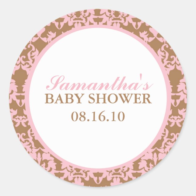 Pegatina Redonda Elegantes Pegatinas de Baby Shower Damask (Anverso)