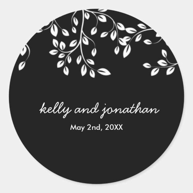 Pegatina Redonda Elegantes pegatinas de boda floral (Anverso)