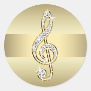 Pegatina Redonda Elegantes Pegatinas de Clef Gold Treble