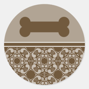 Pegatina Redonda Elegantes Pegatinas de huesos de perro marrón