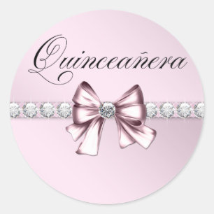 Pegatina Redonda Elegantes Pegatinas de la Quinceañera Rosa de Diam