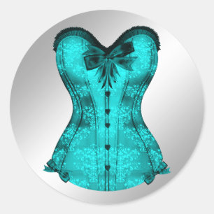 Pegatina Redonda Elegantes Pegatinas del Corset Azul Verde azulado