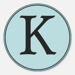 Pegatina Redonda Elegantes Pegatinas en Monograma Azul y Negro