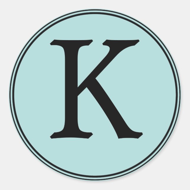 Pegatina Redonda Elegantes Pegatinas en Monograma Azul y Negro (Anverso)