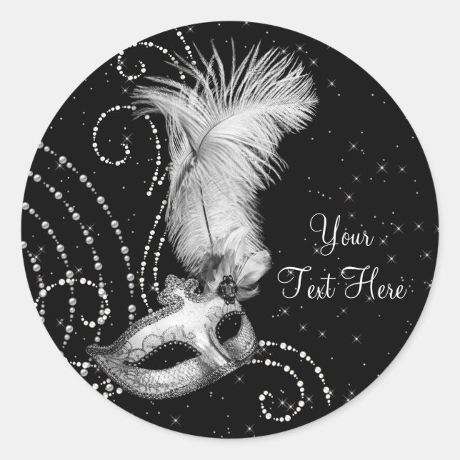 Pegatina Redonda Elegantes Pegatinas Fiestas de la Mascarada Blanca