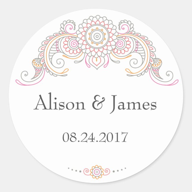 Pegatina Redonda Elegantes pegatinas redondos de diseño de Mehndi (Anverso)