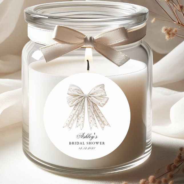 Pegatina Redonda Elegantes Perlas Minimalistas Bow Bridal Shower (Subido por el creador)