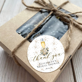 Pegatina Redonda Elegantes Perlas y Prosecco Ducha Bridal Gracias