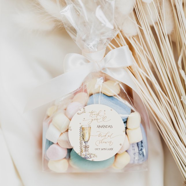 Pegatina Redonda Elegantes Perlas y Prosecco Ducha Bridal Gracias (Subido por el creador)