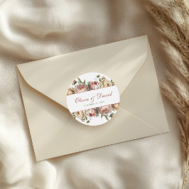 Pegatina Redonda Elegantes personajes Rosas de Rubor