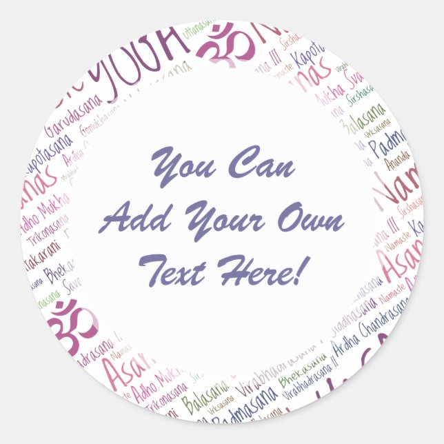 Pegatina Redonda Elegantes posiciones de yoga púrpura en el patrón  (Anverso)