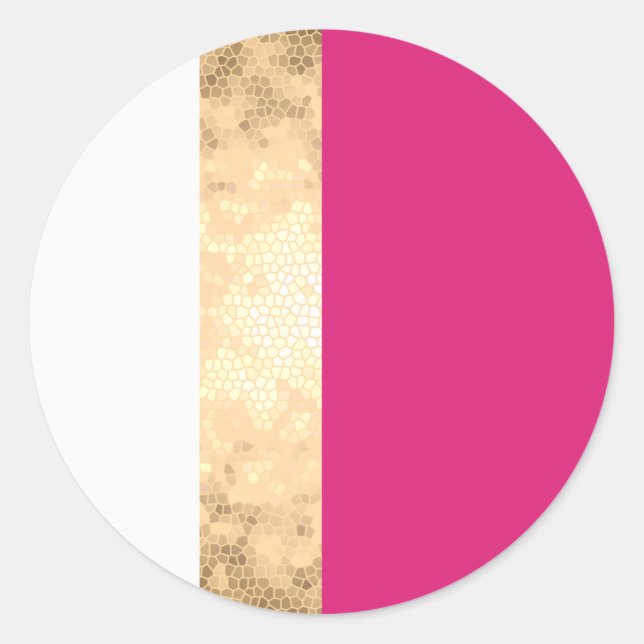 Pegatina Redonda elegantes rayas blancas rosadas doradas (Anverso)