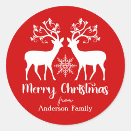 Pegatina Redonda Elegantes renos Feliz Navidad Familia Red