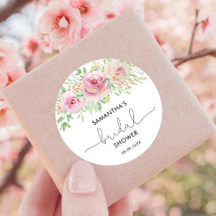 Pegatina Redonda Elegantes rosas baby shower nupcial