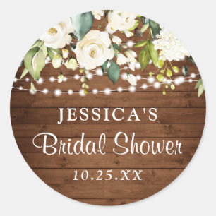 Pegatina Redonda Elegantes rosas blancas encajan ducha de novia de 