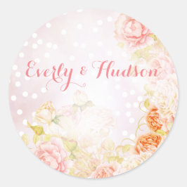 Pegatina Redonda Elegantes Rosas de Bodas rosados de Rubor