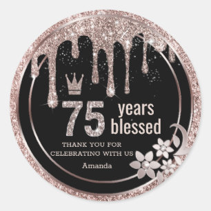 Pegatina Redonda Elegantes Rosas de Oro Gracias