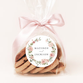 Pegatina Redonda Elegantes Rosas de Rubor y Boda de Verdor