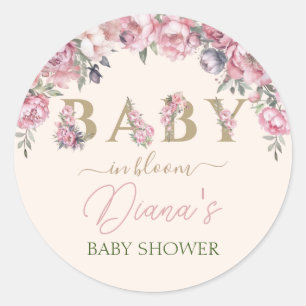 Pegatina Redonda Elegantes Rosas florales Rubor Pink Gold Baby Show