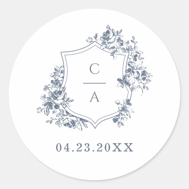 Pegatina Redonda Elegantes Rosas franceses sobre el Escudo botánico (Anverso)