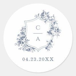 Pegatina Redonda Elegantes Rosas franceses sobre el Escudo botánico