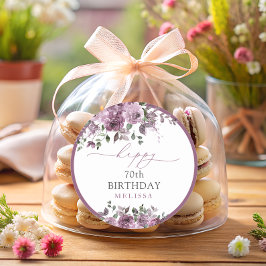 Pegatina Redonda Elegantes Rosas púrpuras cualquier fiesta de cumpl