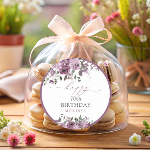 Pegatina Redonda Elegantes Rosas púrpuras cualquier fiesta de cumpl