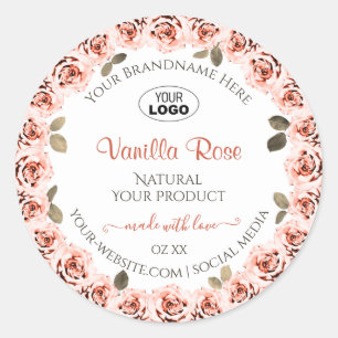 Pegatina Redonda Elegantes rosas rosadas en el logotipo de las etiq