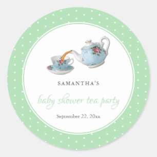 Pegatina Redonda Elegantes teacups Baby Shower Tea Fiesta