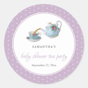 Pegatina Redonda Elegantes teacups Baby Shower Tea Fiesta