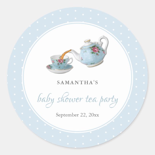 Pegatina Redonda Elegantes teacups Baby Shower Tea Fiesta (Anverso)
