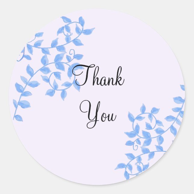 Pegatina Redonda Elegantes Vines Azules Gracias (Anverso)