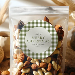 Pegatina Redonda Elegantes y clásicos Navidades de Gingham Verde